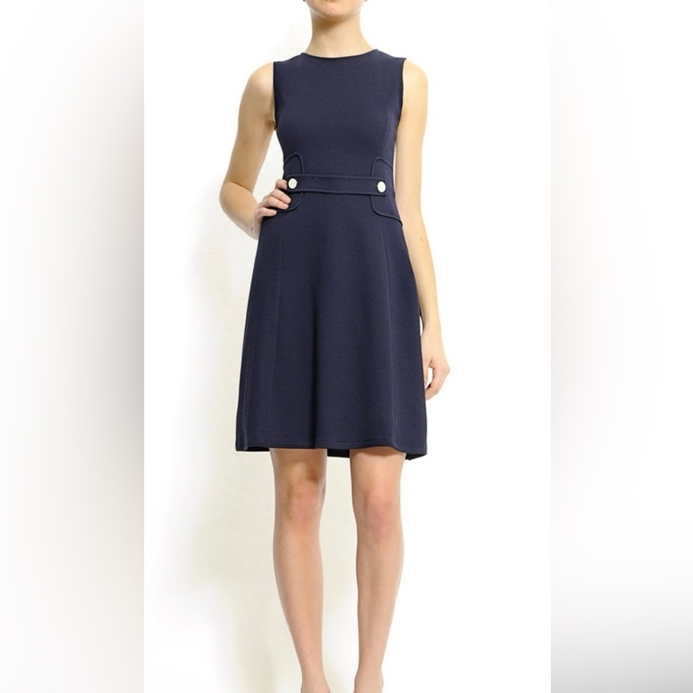 MNG Suit Mango Tailored Navy Midi Sleeveless Lined Dress Button Detail sz M